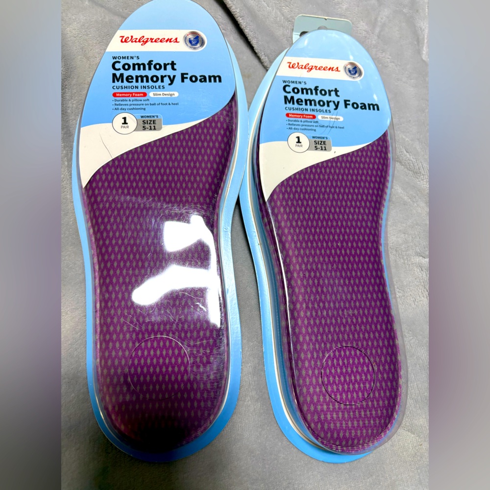 2 pairs of Women's Comfort Memory Foam Insoles - Purple size 5-11